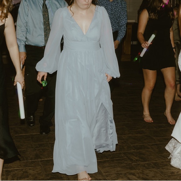 Elegant Azazie Blue Long Sleeve Princess Wedding Bridesmaid Dress - Picture 8 of 8